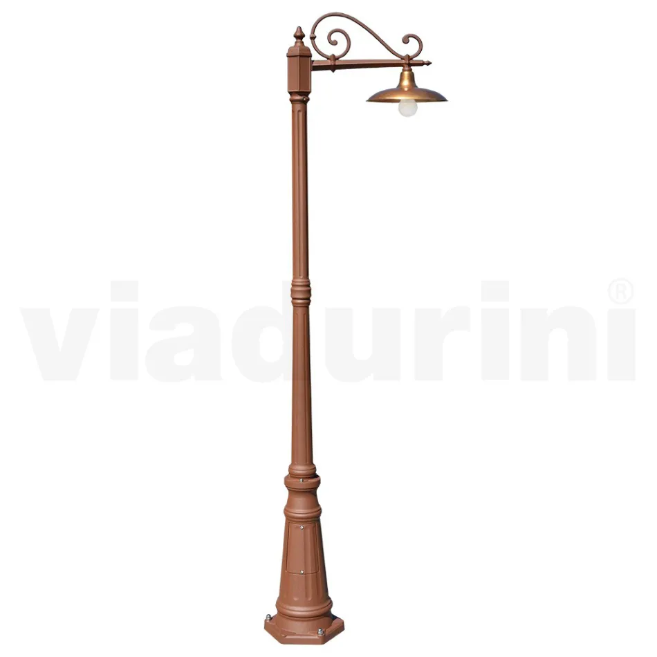 Vintage Style Street Lamp in Corten Aluminium and Brass Made in Italy - Adela Viadurini