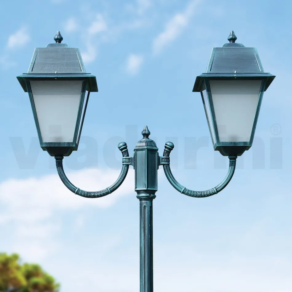 Vintage Lamppost with 2 Lights in Aluminium and Glass Made in Italy - Doroty Viadurini