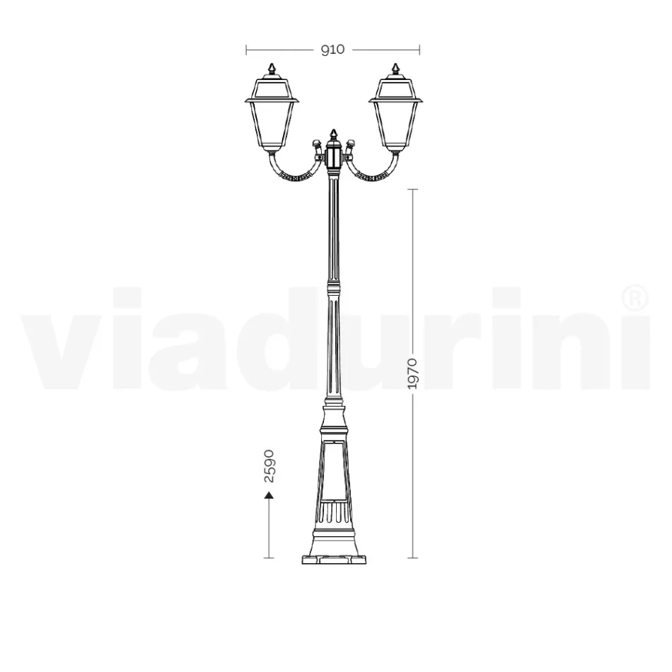 Vintage Lamppost with 2 Lights in Aluminium and Glass Made in Italy - Doroty Viadurini