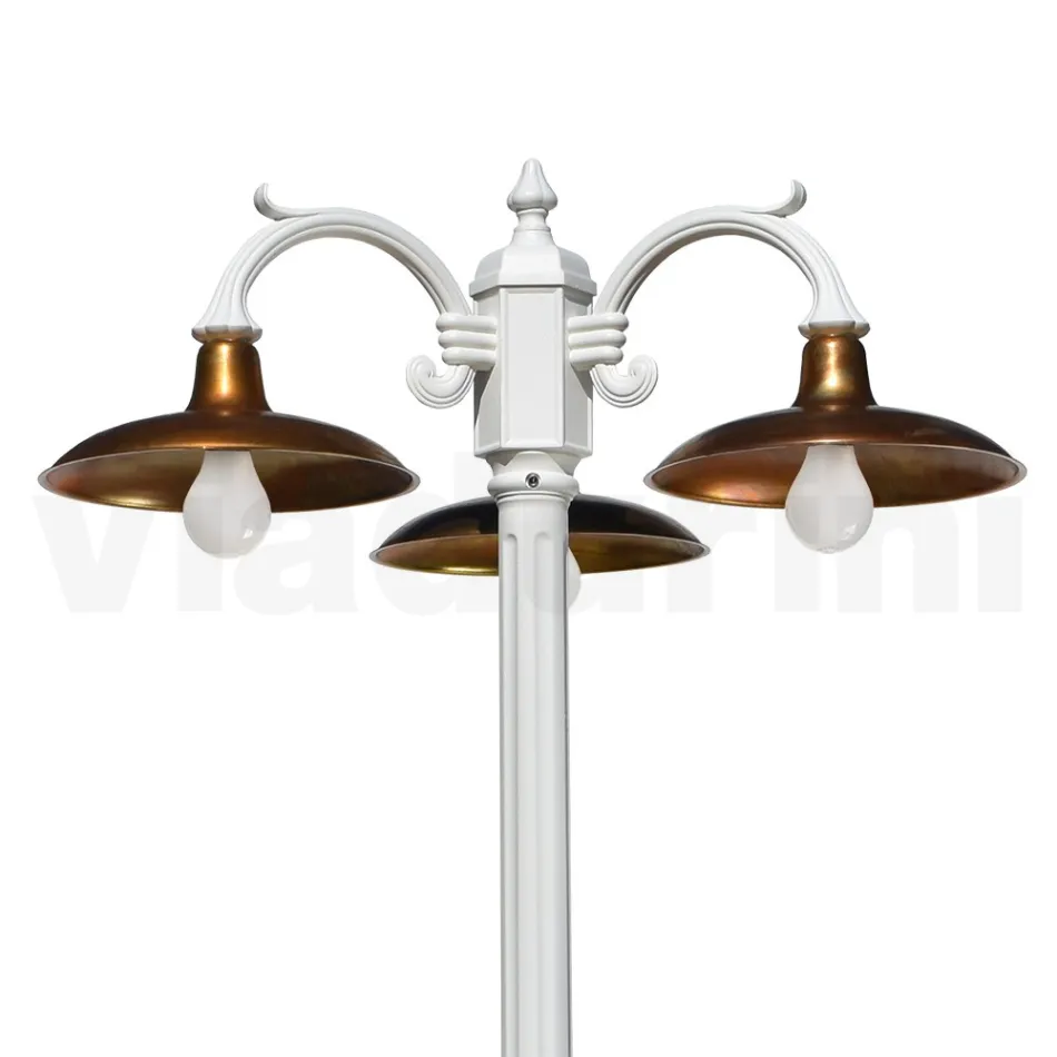 Vintage Lamppost with 3 Lights in Aluminium and Brass Made in Italy - Adela Viadurini