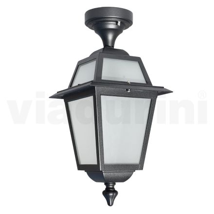 Garden Ceiling Lantern in Anthracite Aluminium and Sandblasted Glass - Elric Viadurini