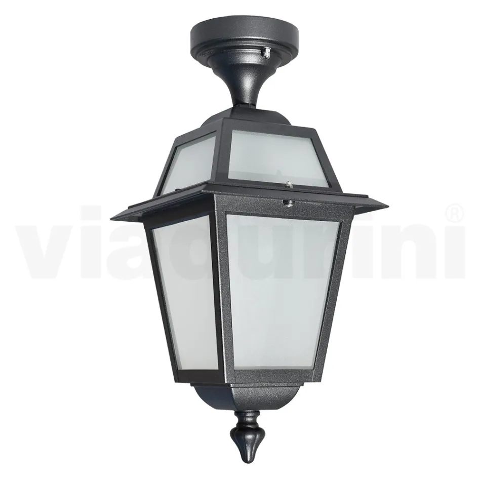 Garden Ceiling Lantern in Anthracite Aluminium and Sandblasted Glass - Elric Viadurini