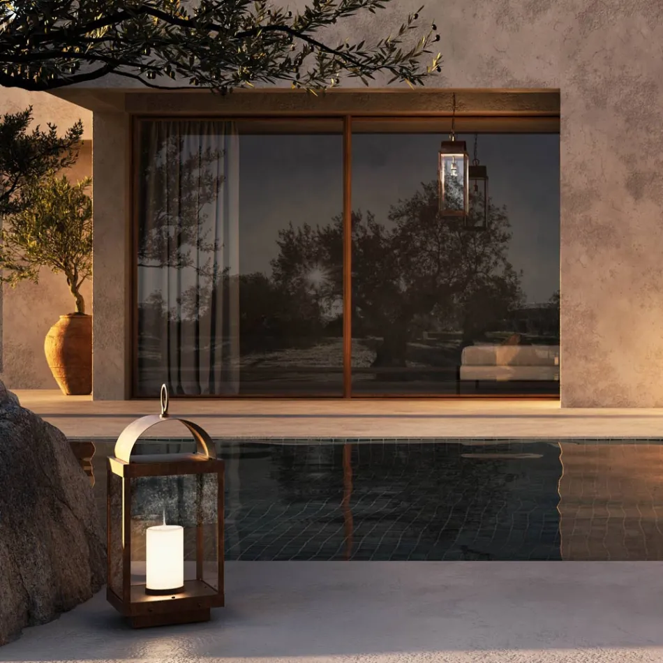 Garden lantern with candle in iron or brass Il Fanale Viadurini