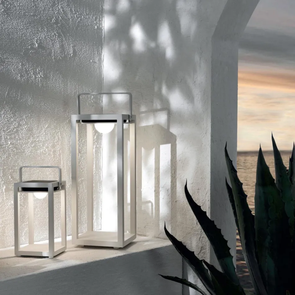 Outdoor Solar Lantern with Painted Aluminium or Teak Structure - Greg Viadurini