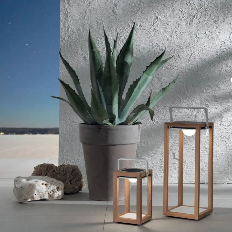 Outdoor Solar Lantern with Painted Aluminium or Teak Structure - Greg Viadurini