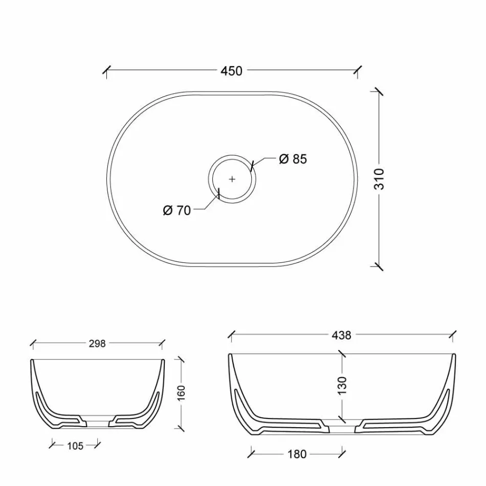 Countertop ceramic washbasin 45x32cm made in Italy Star, modern design Viadurini