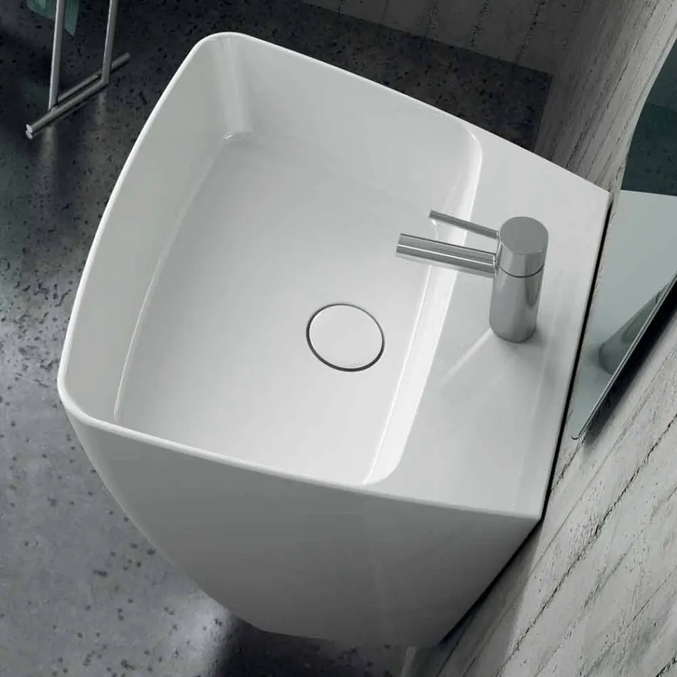 Modern design wall-mounted ceramic washbasin made in Italy, Goran Viadurini