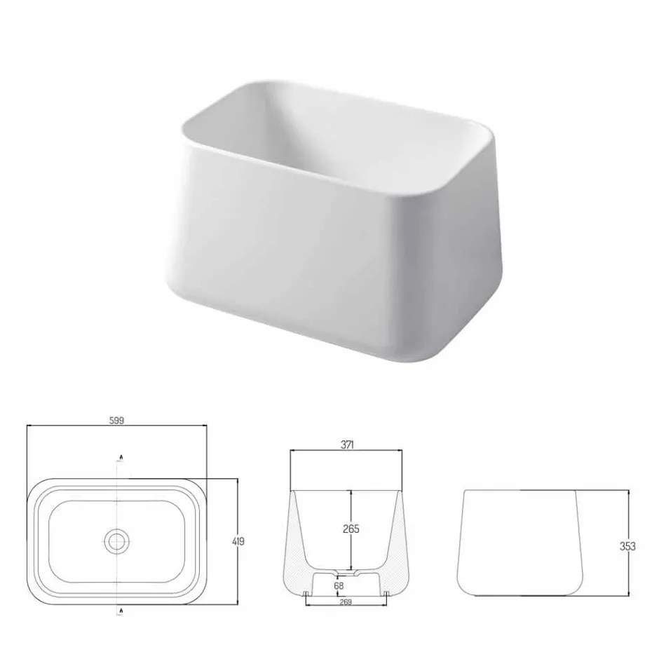 High Modern Countertop Washbasin in Made in Italy Ceramic Oliena Viadurini