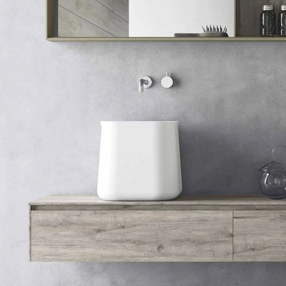 Modern Design Square Countertop Washbasin in White Resin - Tulyp Viadurini