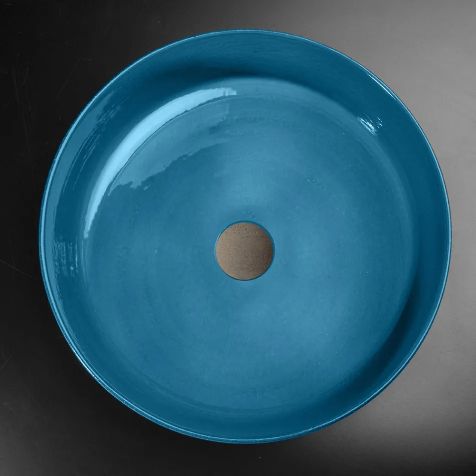 Blue Countertop Bathroom Washbasin Made of Refractory Clay - Tatiana Viadurini