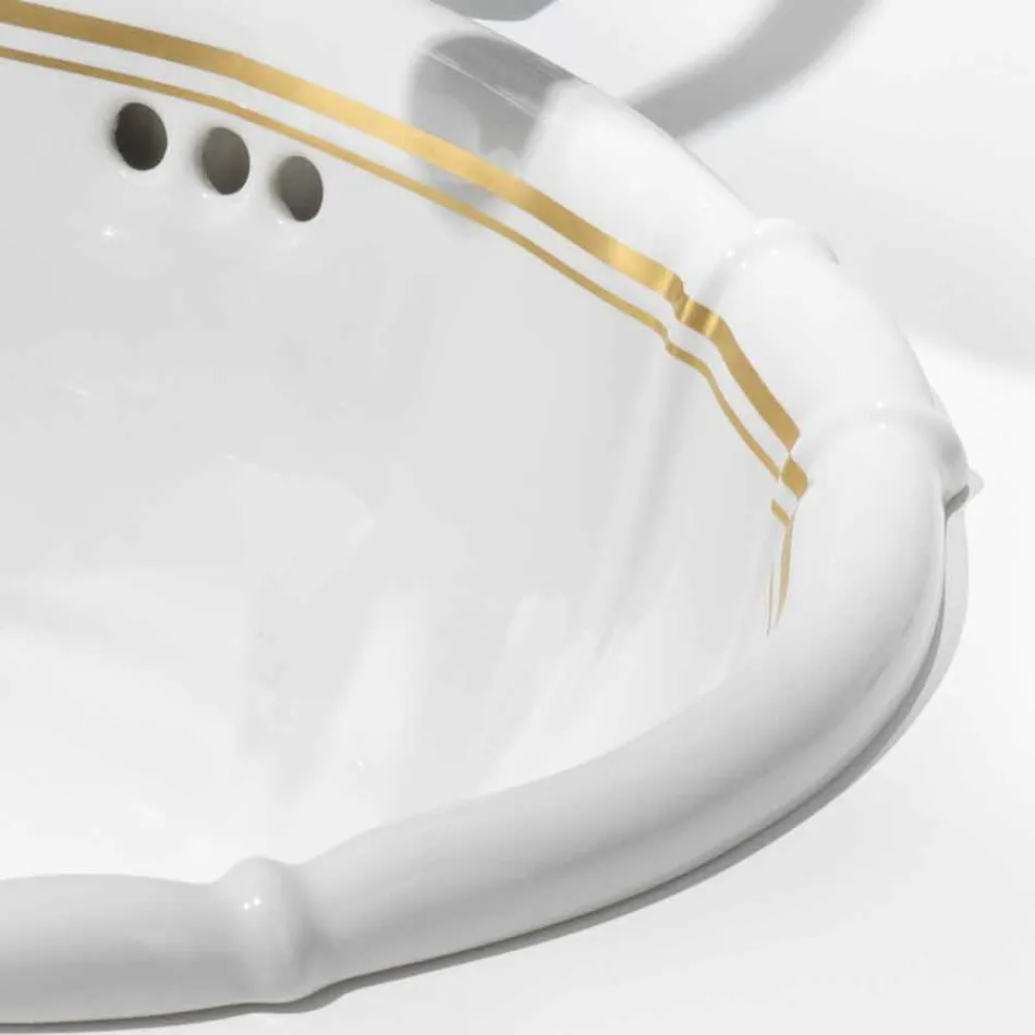 Recessed bathroom sink in porcelain and gold made in Italy, Santiago Viadurini