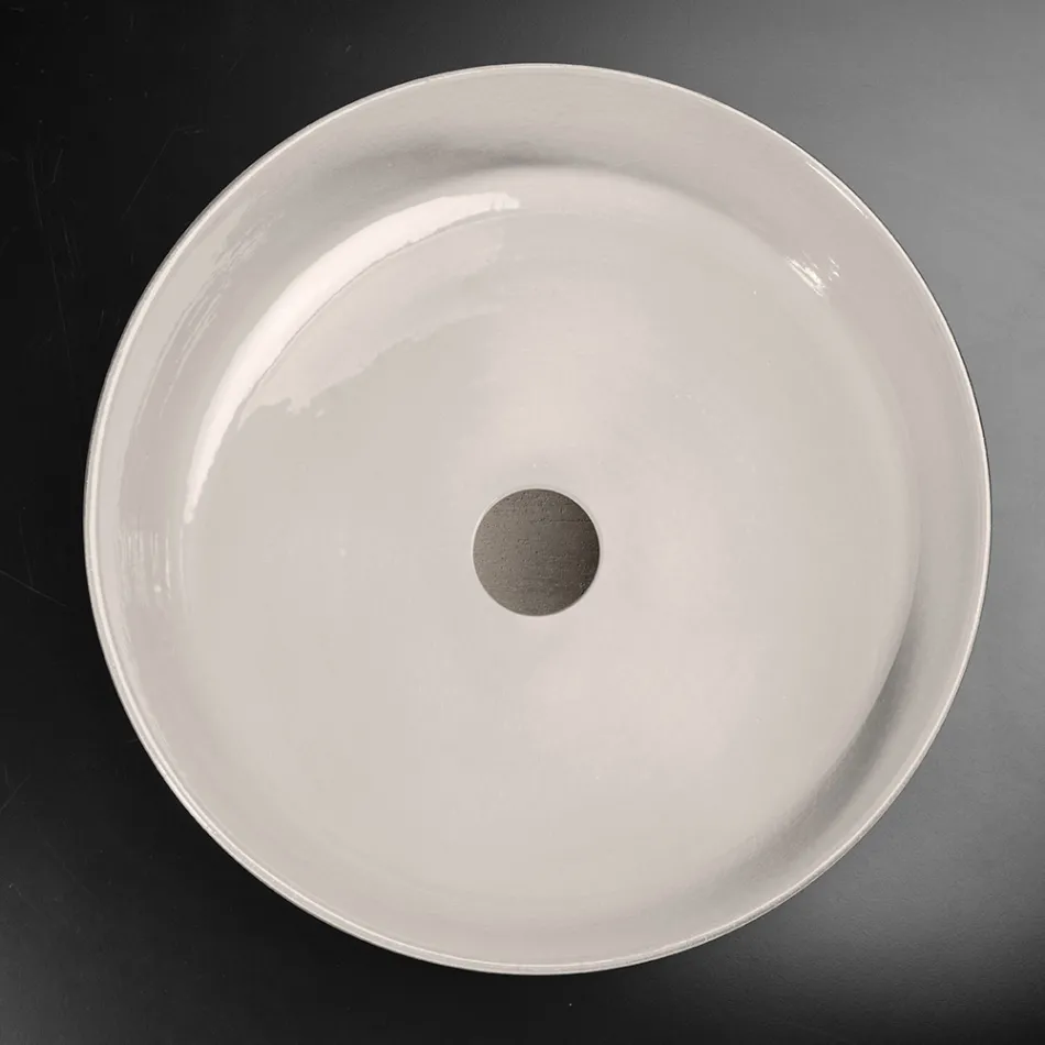 White Design Bathroom Washbasin in Refractory Clay Made in Italy - Tatiana Viadurini