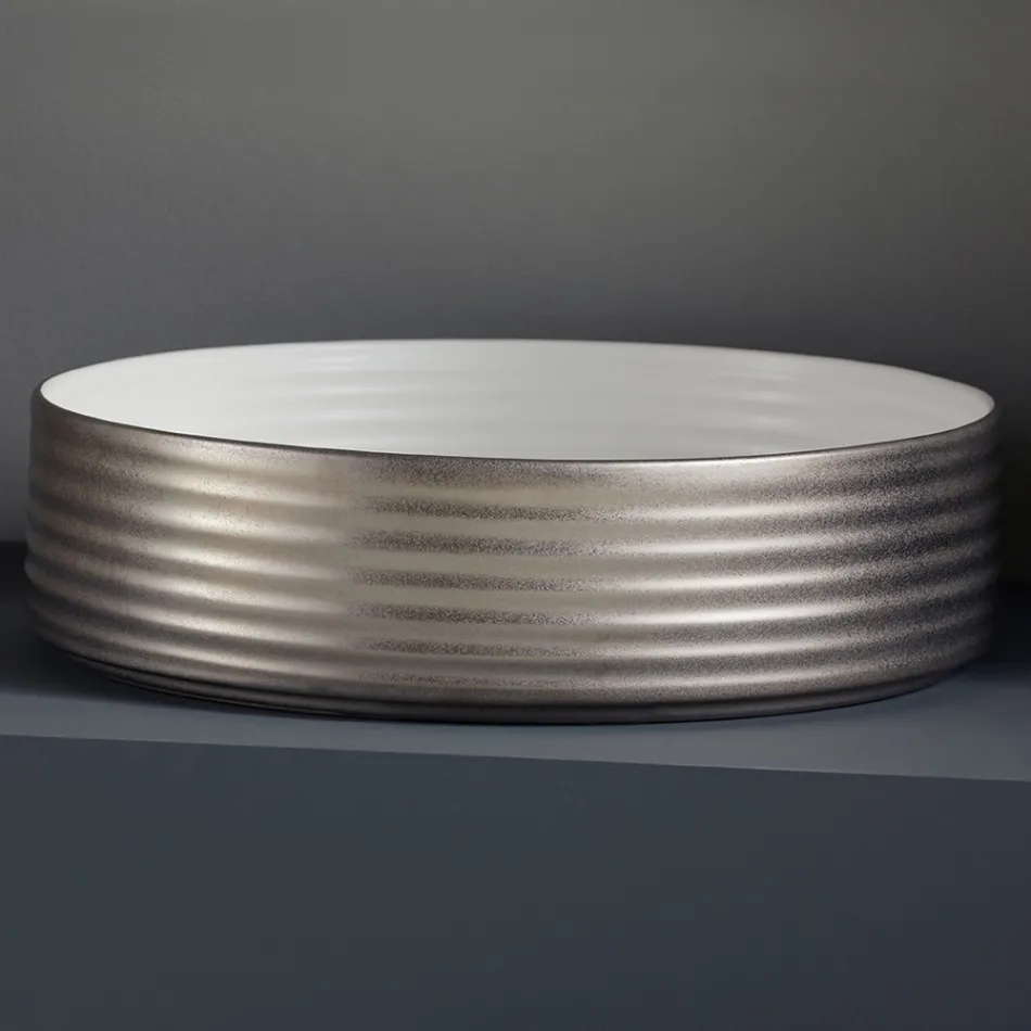 Bathroom sink in hand-turned porcelain stoneware Made in Italy - Darts Viadurini