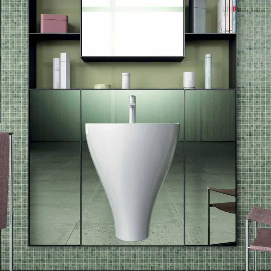 Modern ceramic wall hung bathroom sink made in Italy, Fiorello Viadurini
