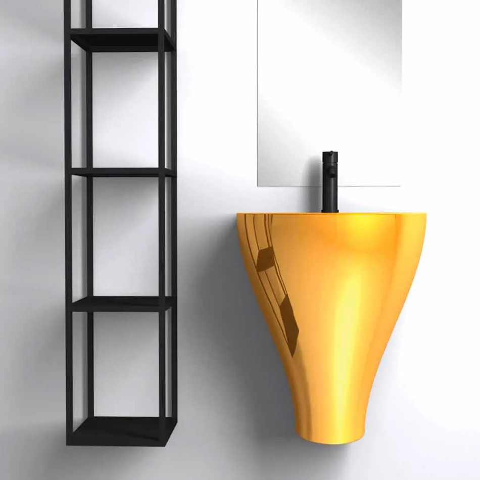 Modern ceramic wall hung bathroom sink made in Italy, Fiorello Viadurini