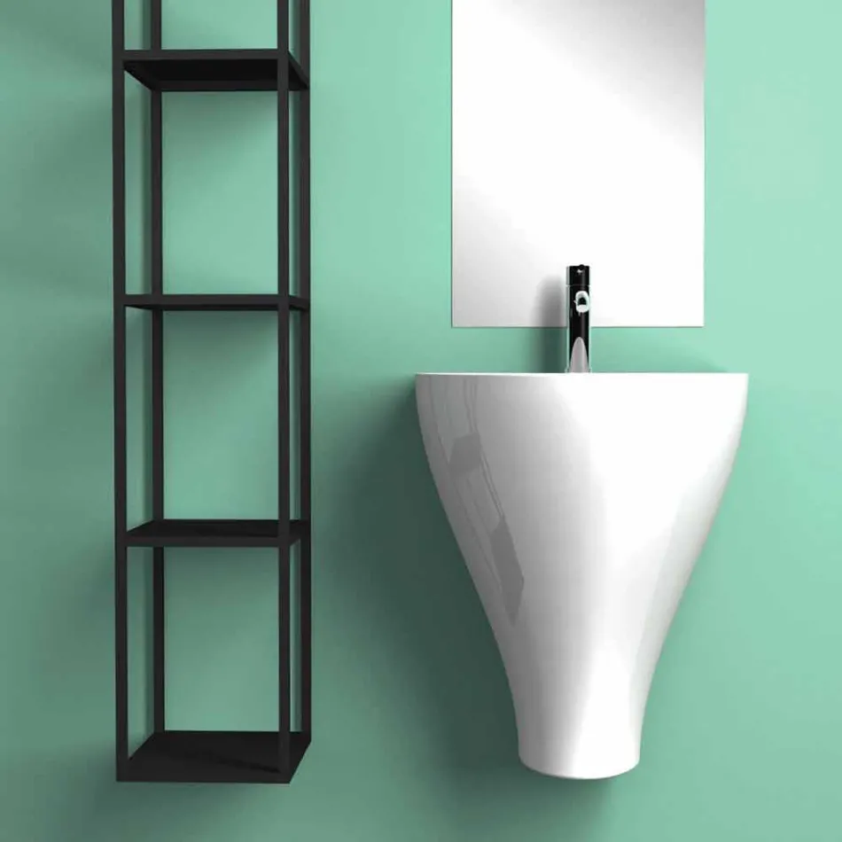 Modern ceramic wall hung bathroom sink made in Italy, Fiorello Viadurini