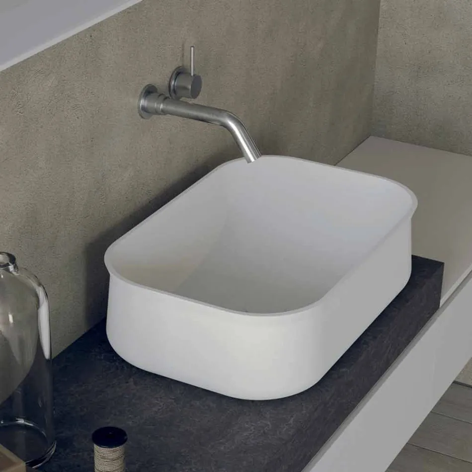 Modern Design Counter Top Rectangular White Bathroom Washbasin - Tulyp2 Viadurini