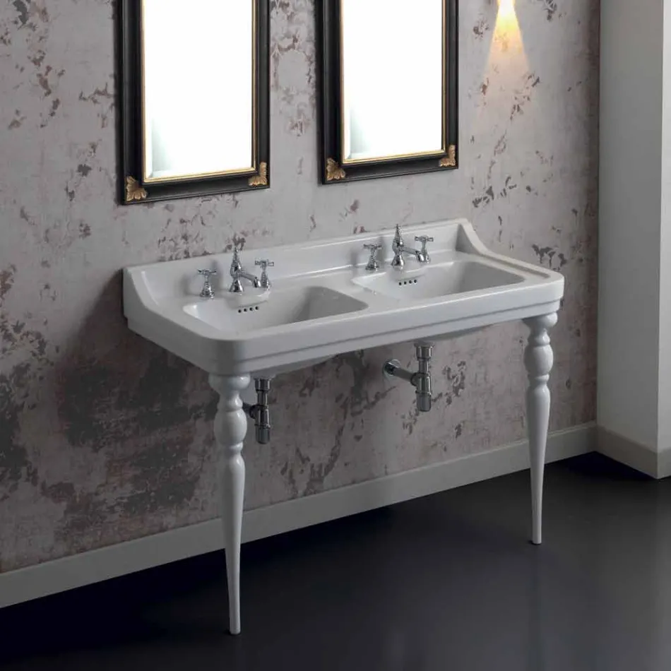 Classic double bowl ceramic washbasin made in Italy, Swami Viadurini