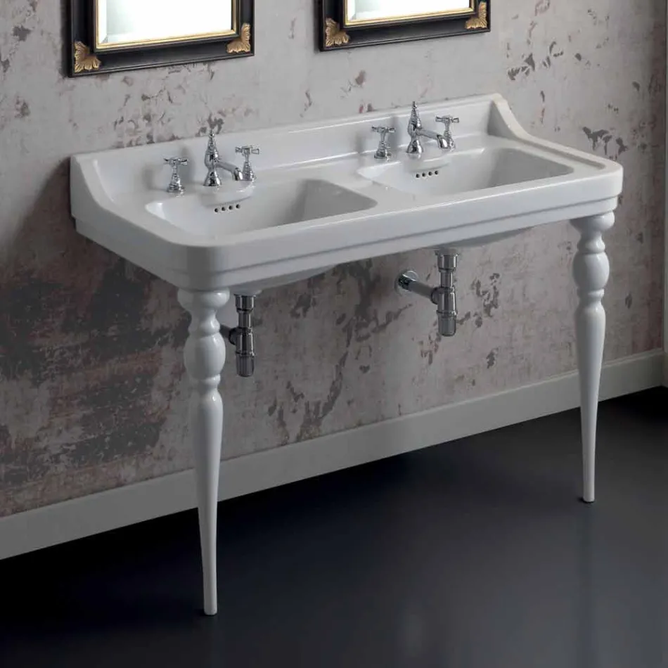 Classic double bowl ceramic washbasin made in Italy, Swami Viadurini