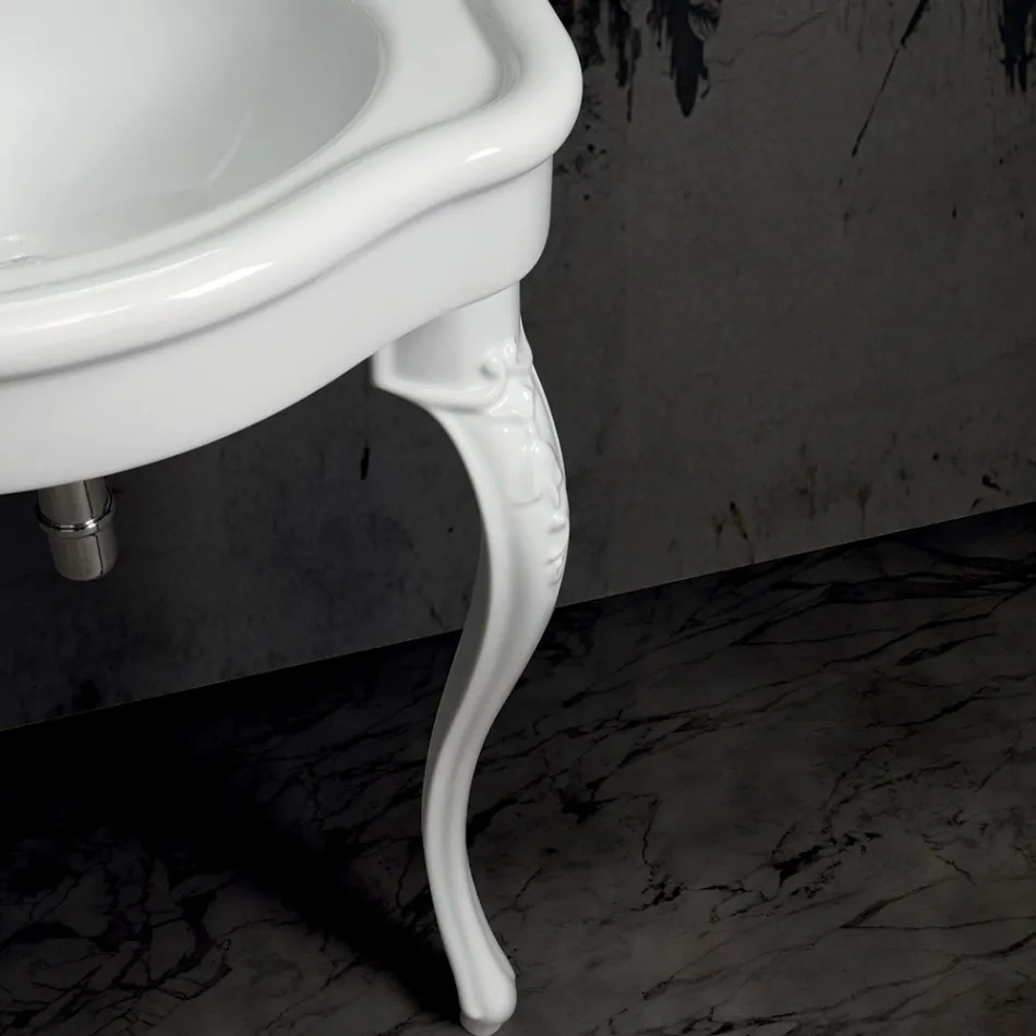 Classic Console Washbasin in White Ceramic Made in Italy - Magda Viadurini