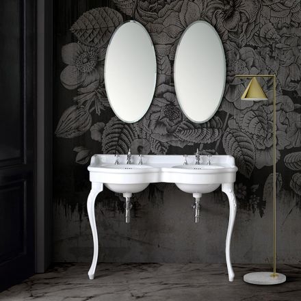 Classic Console Washbasin in White Ceramic Made in Italy - Magda Viadurini