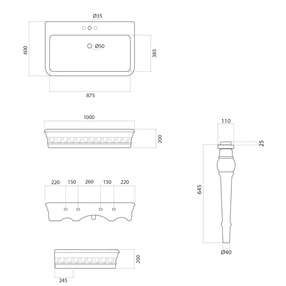 Console Washbasin in White Ceramic Made in Italy Classic Design - Areta Viadurini