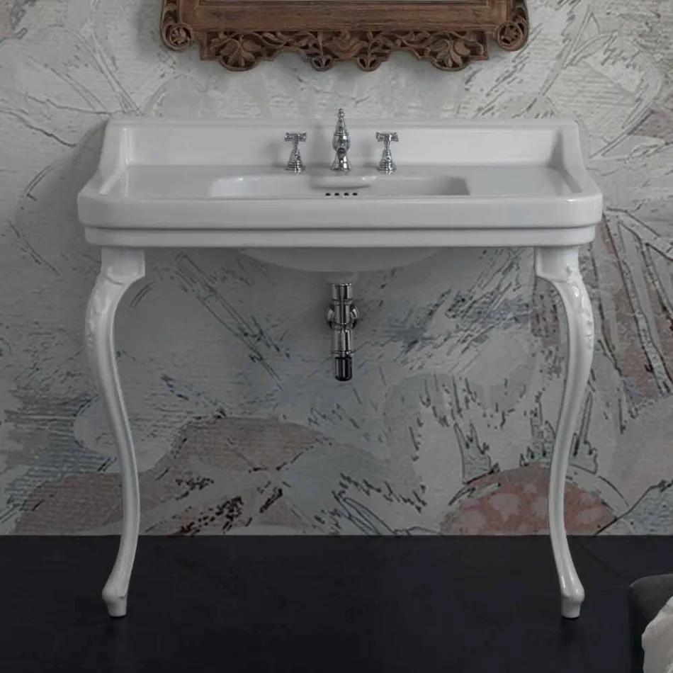 Console washbasin in white ceramic of classic Italian design, Swami Viadurini