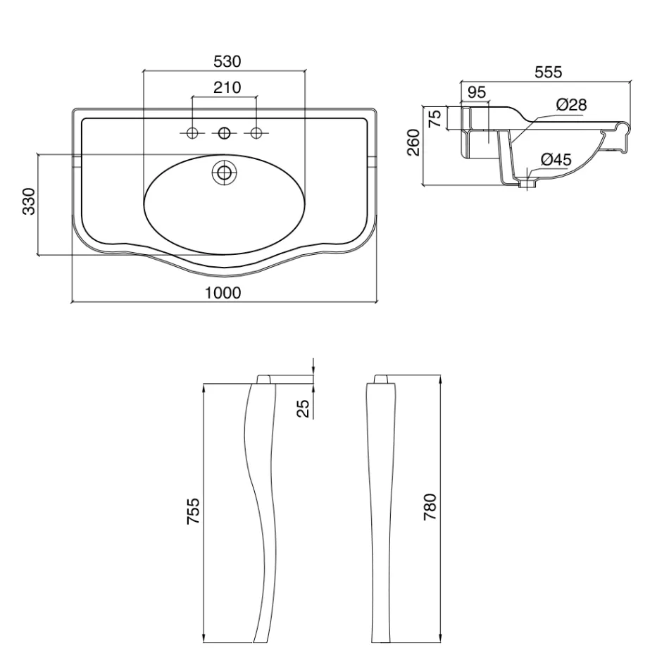 Vintage Console Washbasin with Double Bowl and Ceramic Feet Made in Italy - Paulina Viadurini