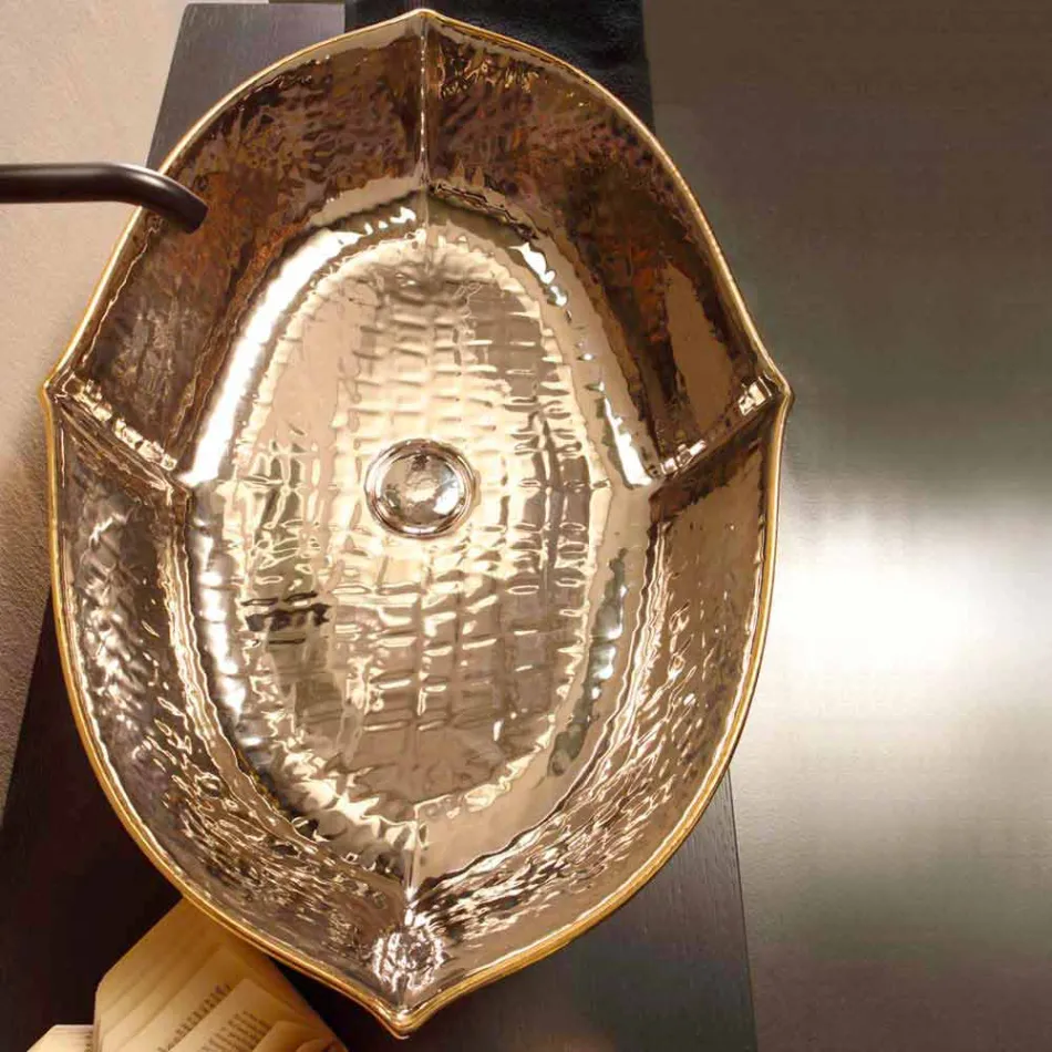 Countertop ceramic and gold countertop washbasin made in Italy Oscar design Viadurini