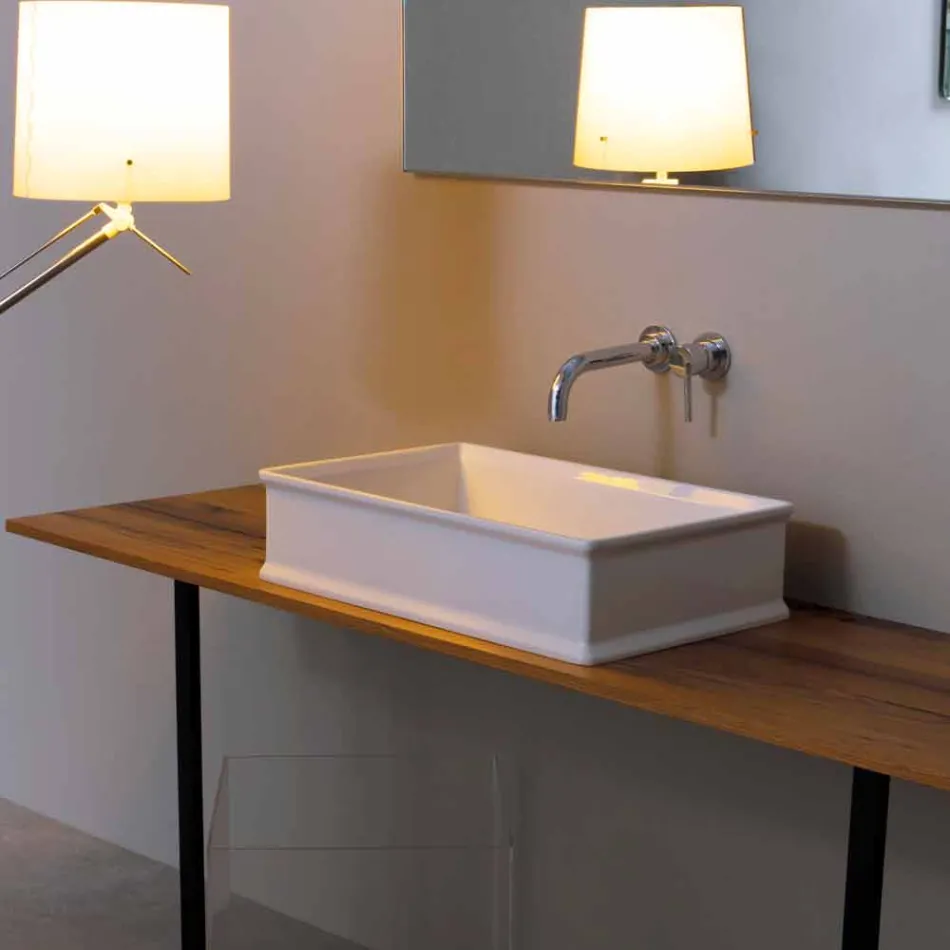 Countertop washbasin with a neoclassical ceramic design made in Italy Debora Viadurini