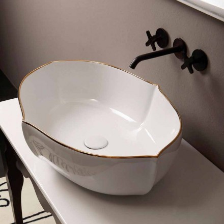 Countertop design ceramic white gold washbasin made in Italy Oscar Viadurini