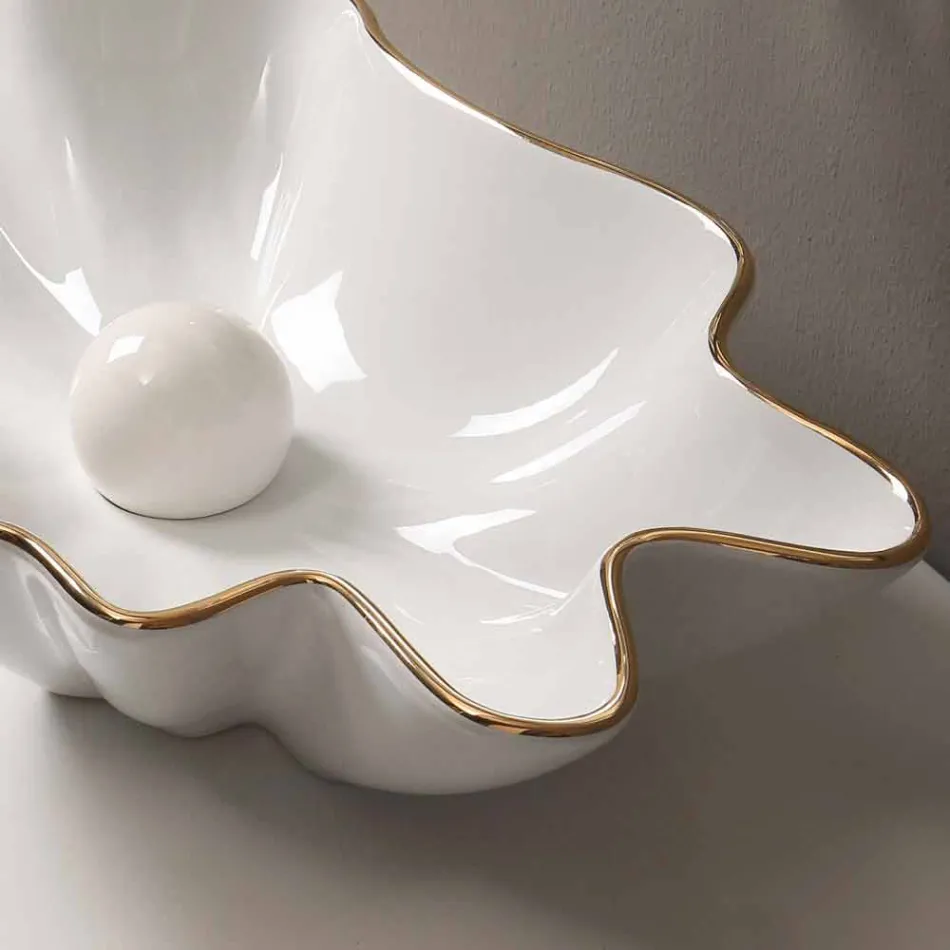 Countertop design ceramic white gold washbasin made in Italy Rayan Viadurini