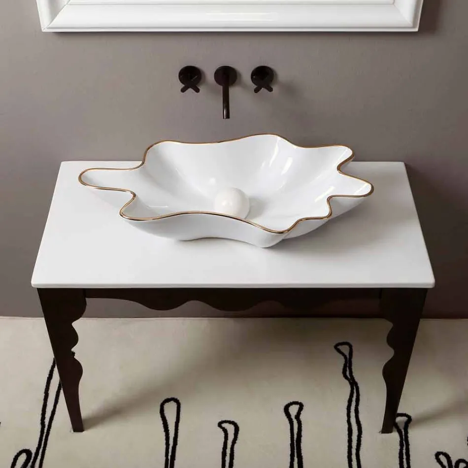 Countertop design ceramic white gold washbasin made in Italy Rayan Viadurini