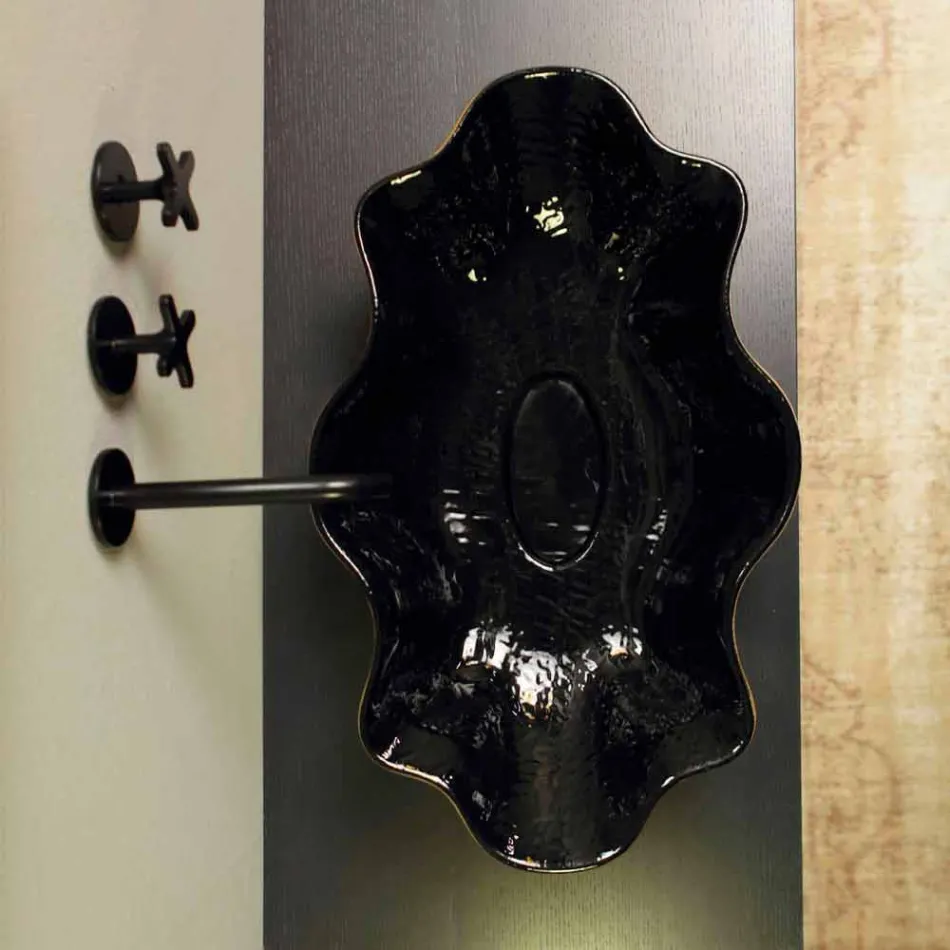 Countertop washbasin in black and gold ceramic design made in Italy Cubo Viadurini