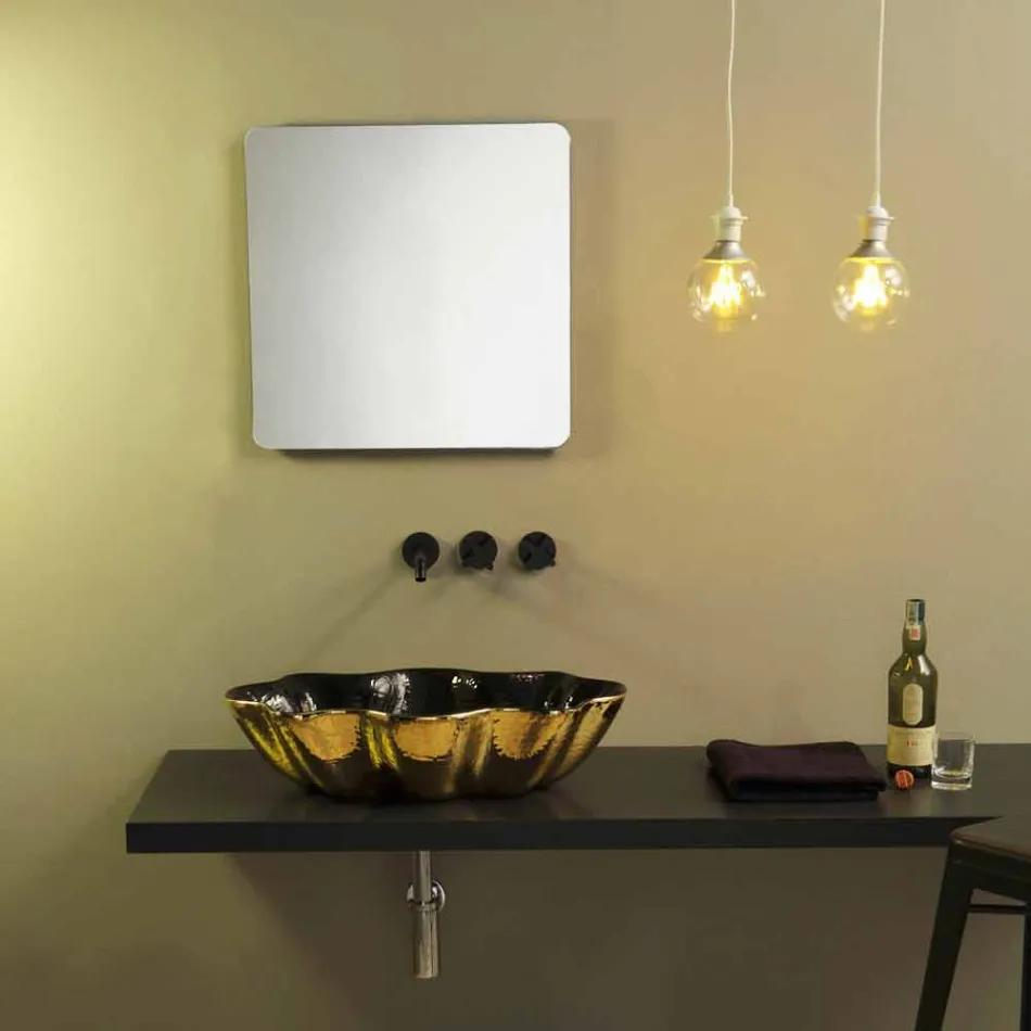 Countertop washbasin in black and gold ceramic design made in Italy Cubo Viadurini