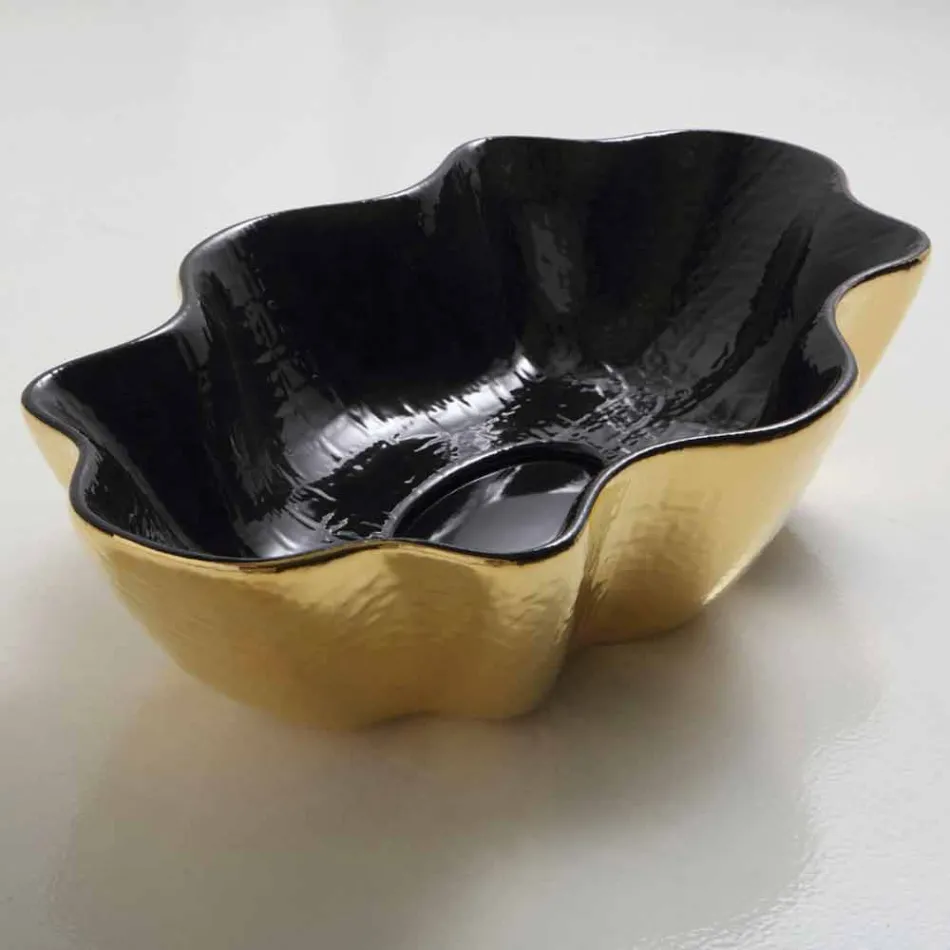 Countertop washbasin in black and gold ceramic design made in Italy Cubo Viadurini