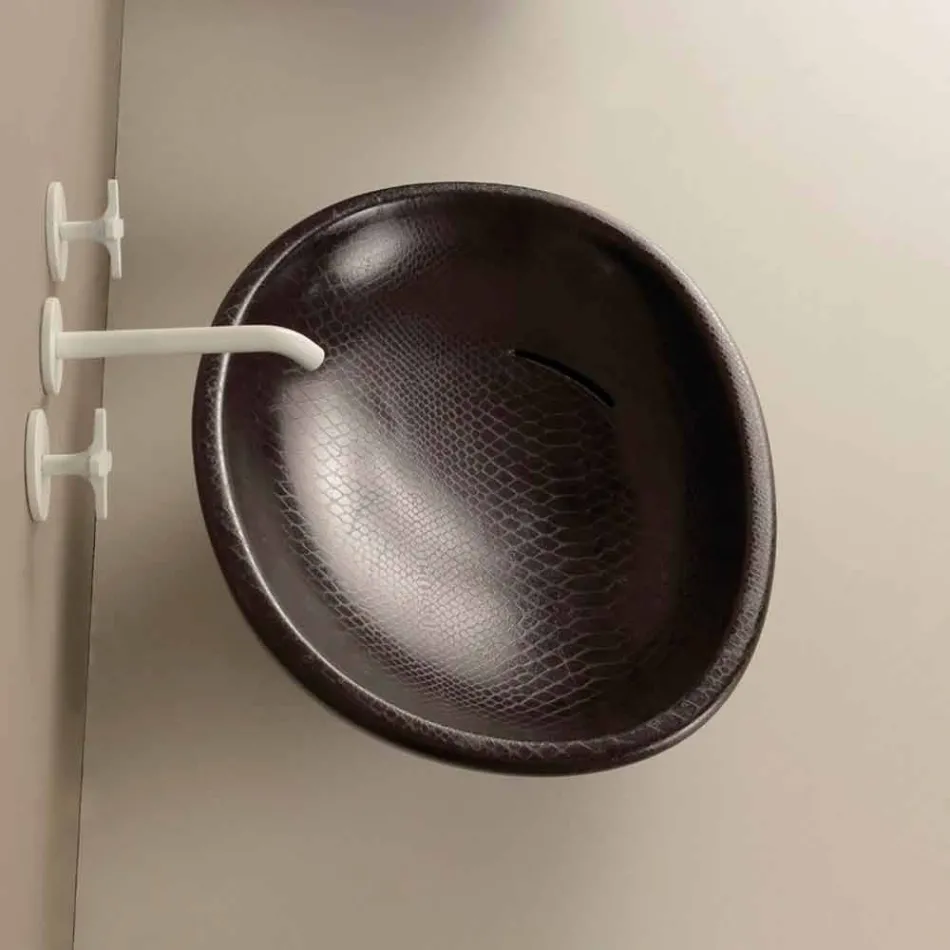 Countertop design ceramic black python washbasin made in Italy Glossy Viadurini
