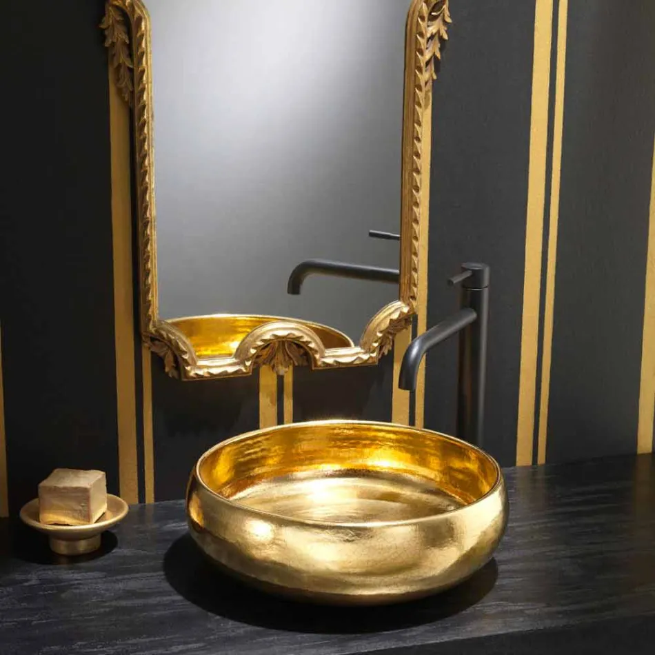 Gold raku design countertop washbasin made in Italy, Ramon Viadurini