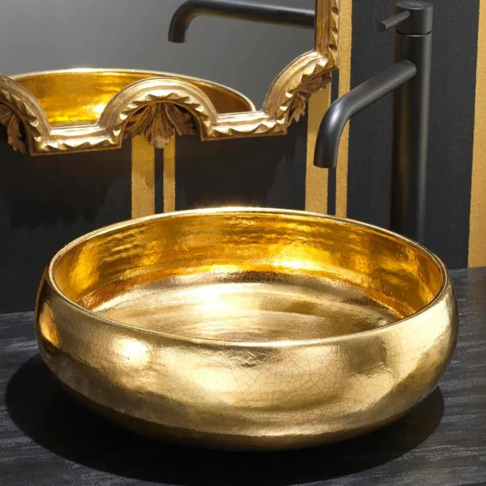 Gold raku design countertop washbasin made in Italy, Ramon Viadurini