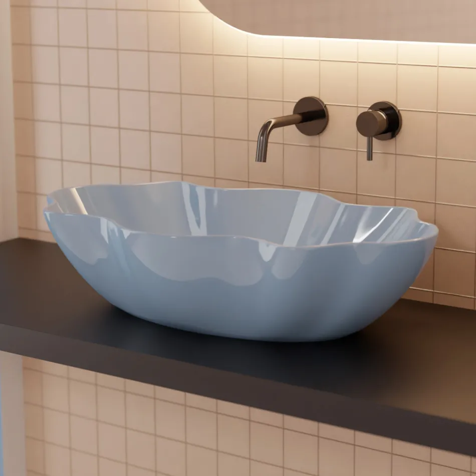 Countertop washbasin in colored ceramic different finishes L 65 cm - Cube Viadurini