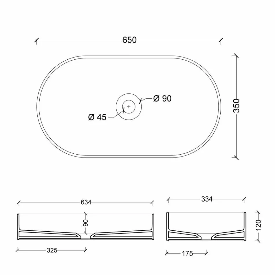 Modern design ceramic washbasin Sun made Italy 65x35 cm Viadurini