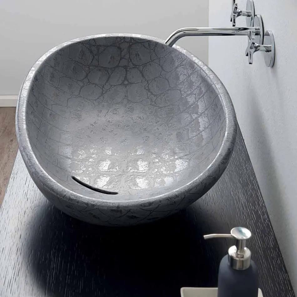 Countertop washbasin in grey coconut printed ceramic made in Italy Glossy Viadurini