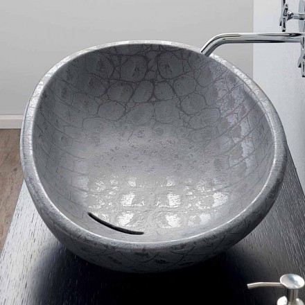 Countertop washbasin in grey coconut printed ceramic made in Italy Glossy Viadurini