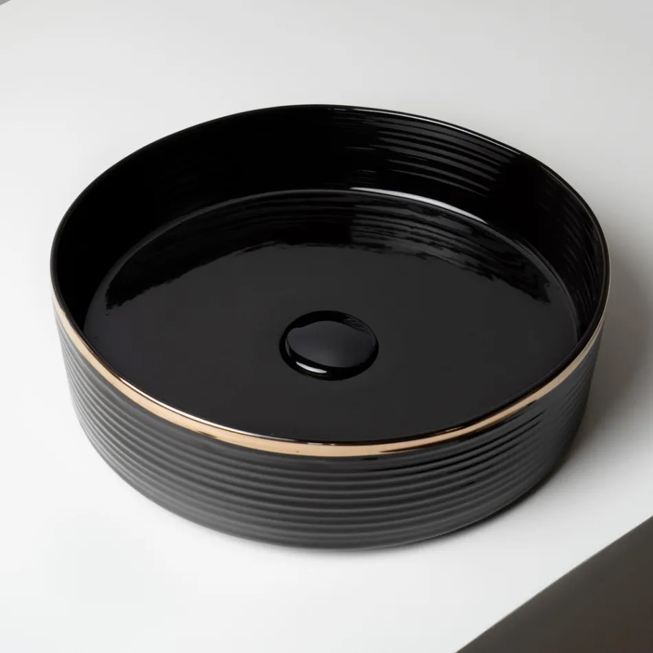 Countertop Sink in Porcelain Stoneware with Enamelled Edge - Vibration Viadurini