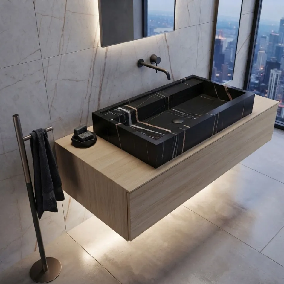 Countertop Sink in Marble-Effect Porcelain Stoneware Made in Italy - Cervia Viadurini