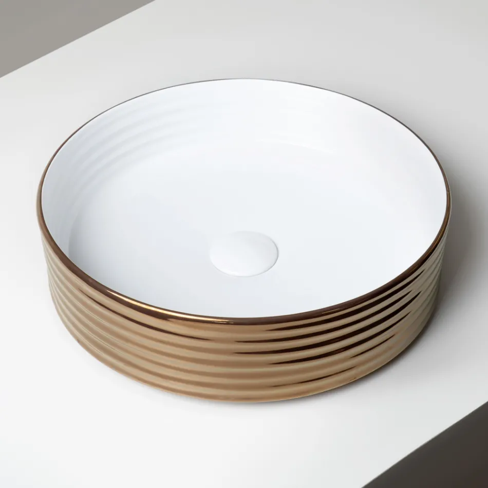 Countertop Washbasin in Wavy Porcelain Stoneware Made in Italy - Vibrazione Viadurini