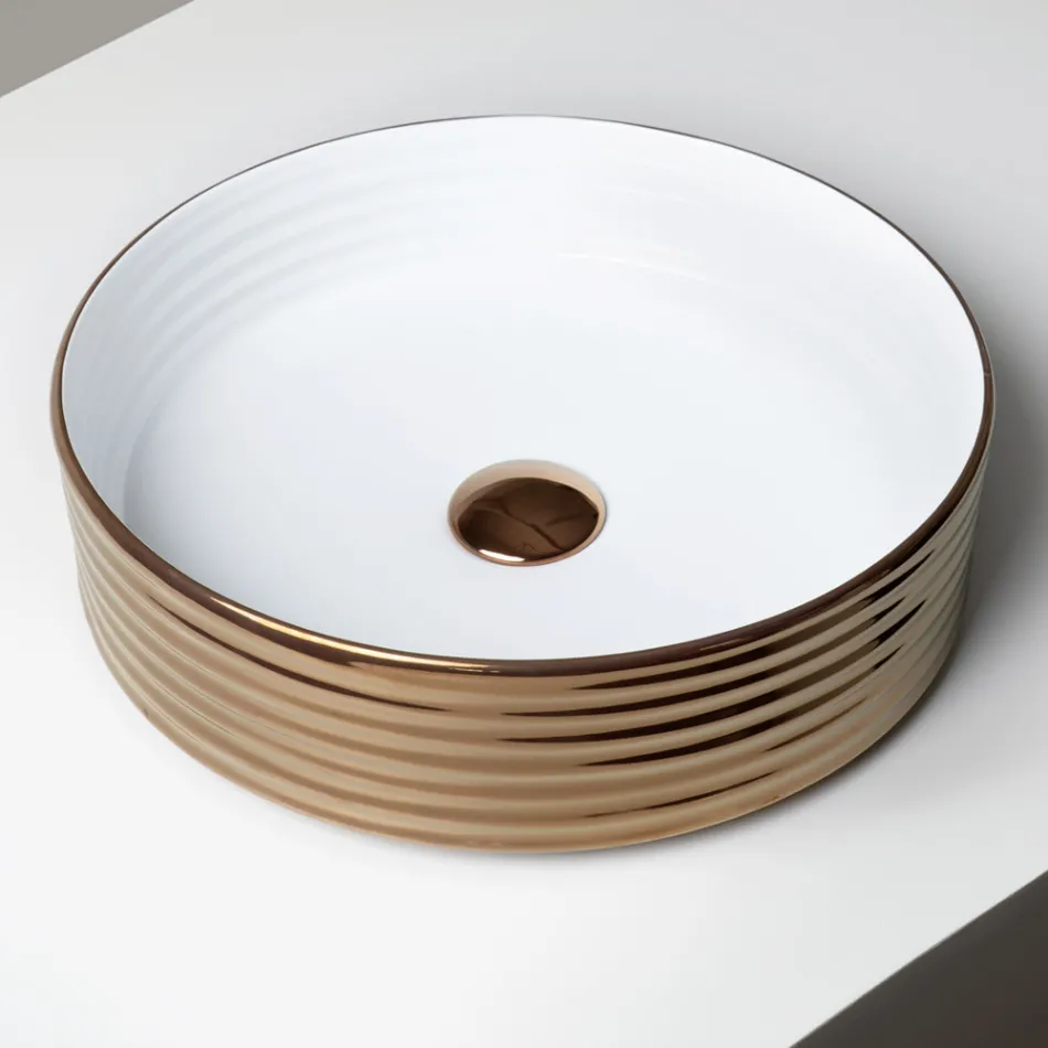 Countertop Washbasin in Wavy Porcelain Stoneware Made in Italy - Vibrazione Viadurini