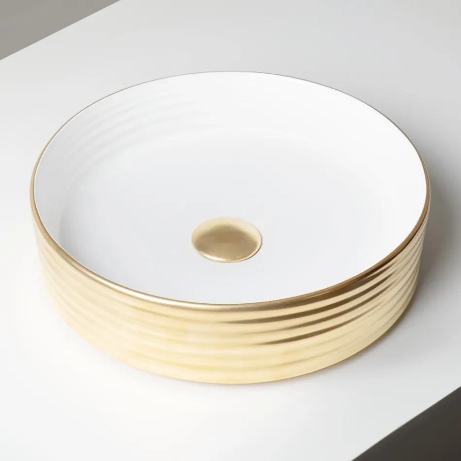 Countertop Washbasin in Wavy Porcelain Stoneware Made in Italy - Vibrazione Viadurini