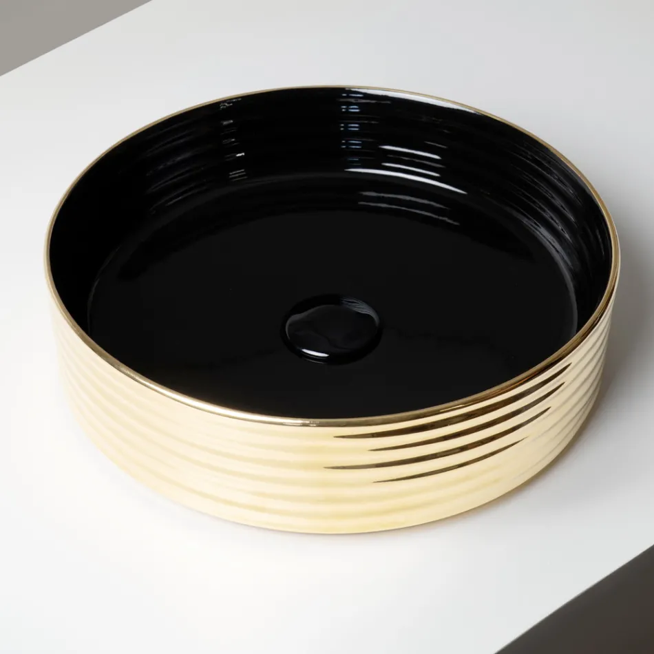 Countertop Washbasin in Wavy Porcelain Stoneware Made in Italy - Vibrazione Viadurini