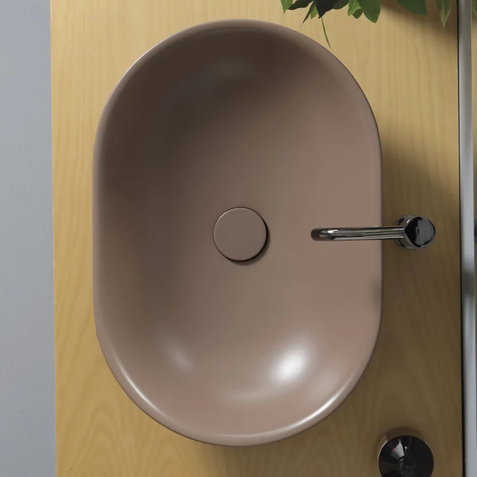 Oval Countertop Washbasin in Matt Ceramic Made in Italy - Nelly Viadurini